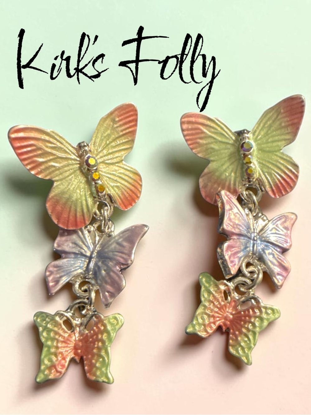 NEW Kirks Folly Fantasia Butterfly Pastel Colors Post Pierced Earrings Goldtone
